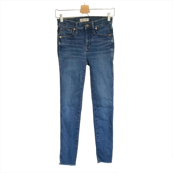 Madewell 9” High Rise Skinny Crop Jeans Destructed Hem Medium Wash Ankle Length - Picture 8 of 16